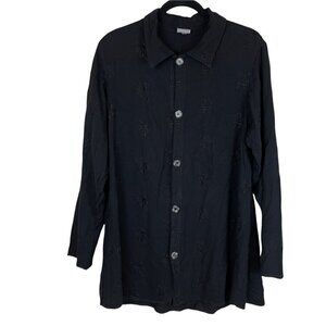 CP Shades Women Embroidered Long Button Down Shirt Black Size S